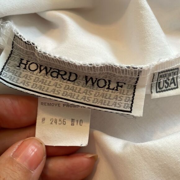 Vtg 80s Howard Wolf white cotton oversized shirt with blue & white stripes - Picture 7 of 9